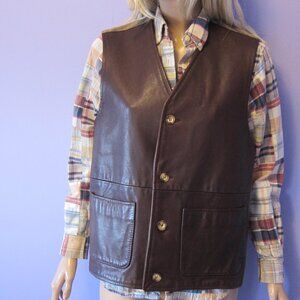 VINTAGE 90s ESPRIT BROWN LEATHER WOOL SOUTHWEST UNISEX OUTER VEST GILET SIZE L